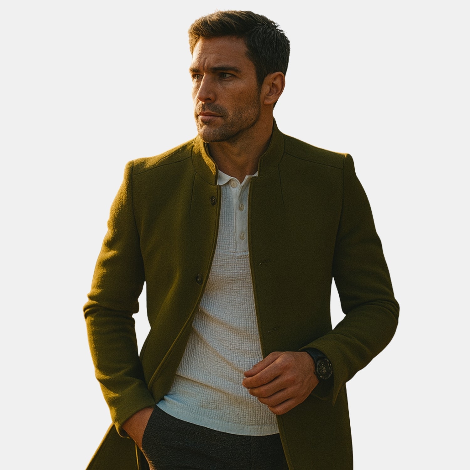 Herren Eleganz-Wintermantel – Minimalistischer Wollmantel mit Knopfleiste von Orren & Valé 