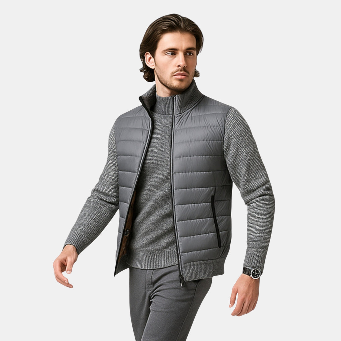 Herren Fleece-Patchworkjacke mit Stehkragen – Warme Übergangsjacke für Herbst & Winter von Orren & Valé 