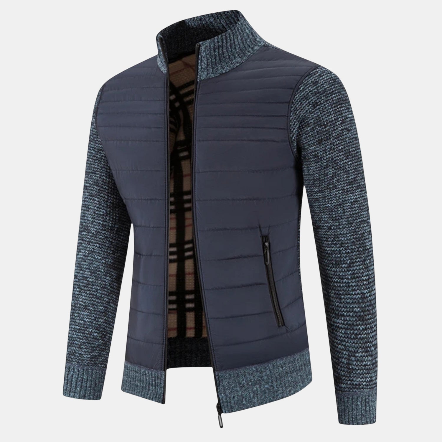 Herren Fleece-Patchworkjacke mit Stehkragen – Warme Übergangsjacke für Herbst & Winter von Orren & Valé 