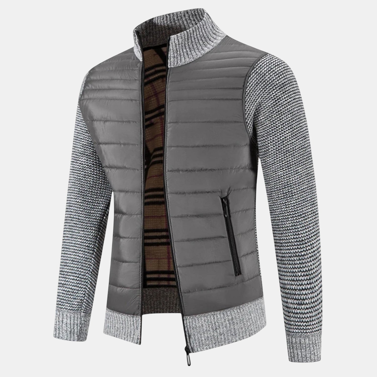 Herren Fleece-Patchworkjacke mit Stehkragen – Warme Übergangsjacke für Herbst & Winter von Orren & Valé 