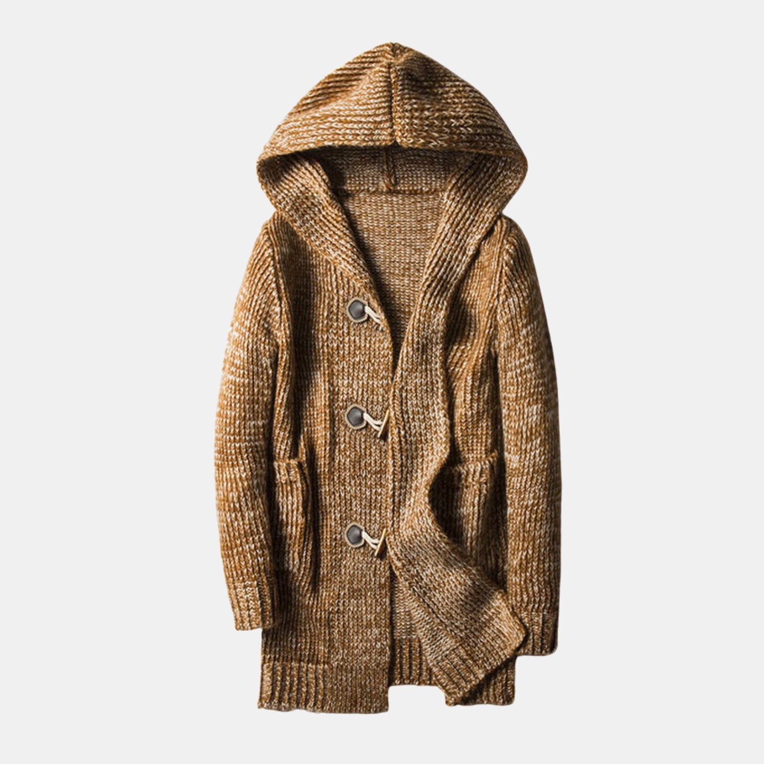 Herren Grobstrick-Cardigan mit Kapuze – Strickjacke mit Knebelverschluss & Eingrifftaschen (meliert) von Orren & Valé 