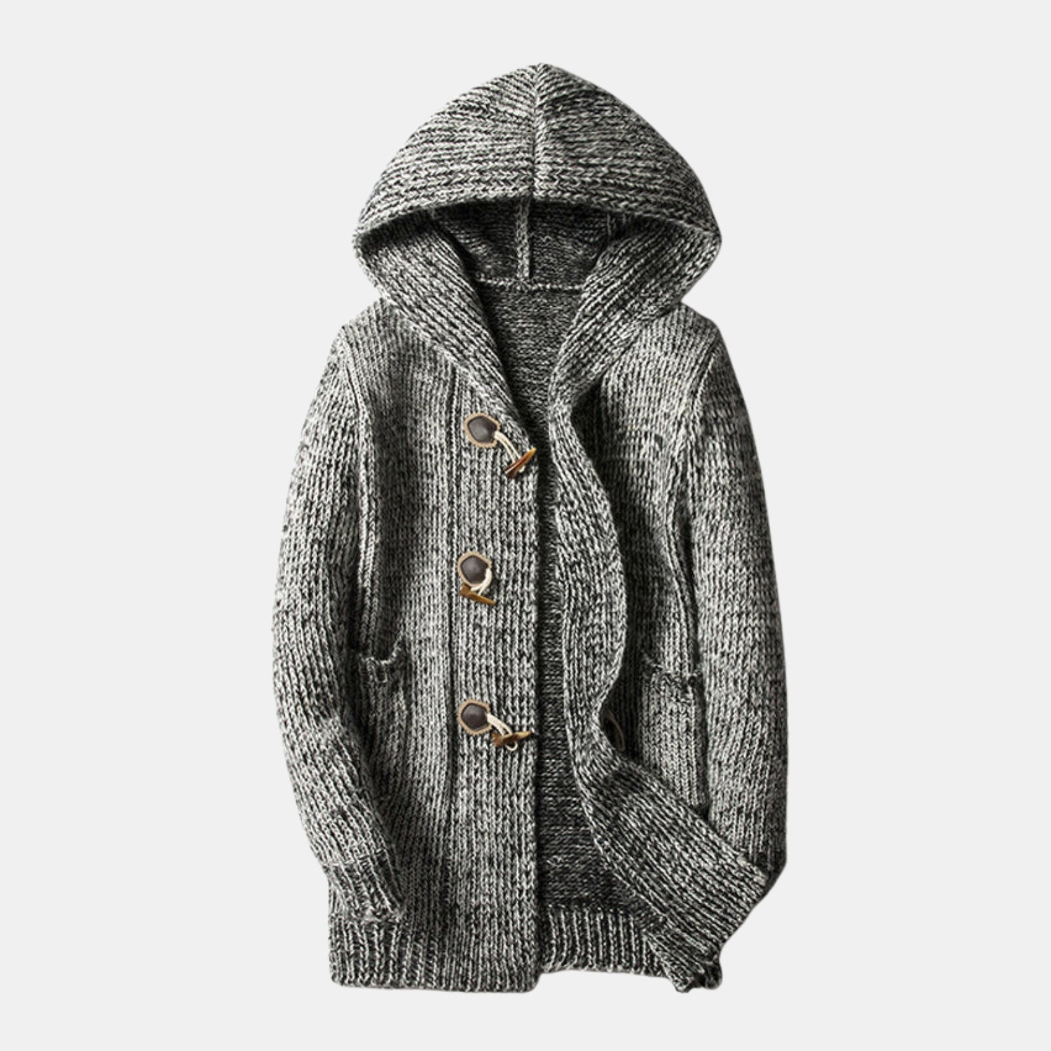 Herren Grobstrick-Cardigan mit Kapuze – Strickjacke mit Knebelverschluss & Eingrifftaschen (meliert) von Orren & Valé 