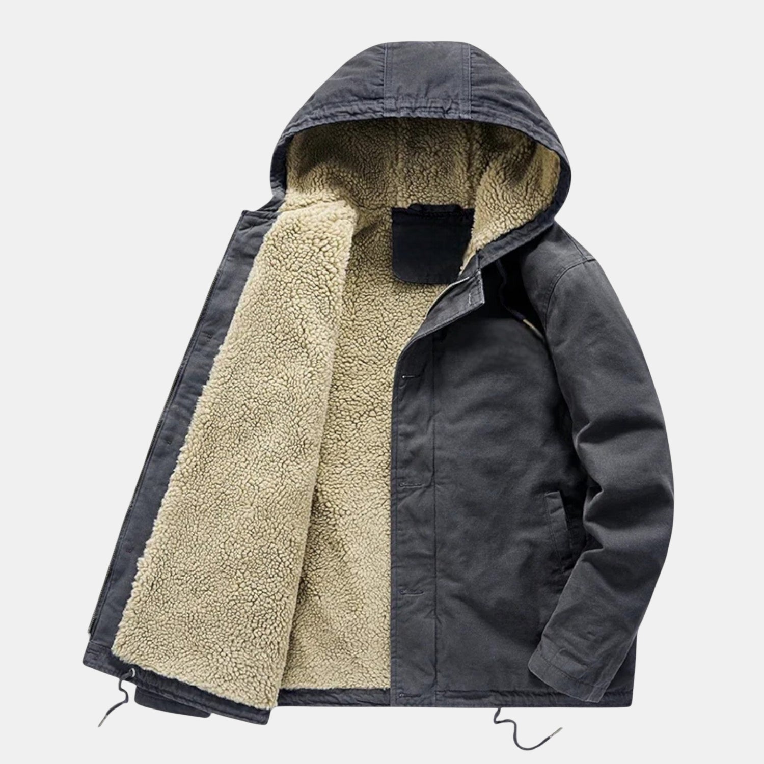 Herren Lammfleece-Wintermantel mit Kapuze – Warmer Gefütterter Wintermantel