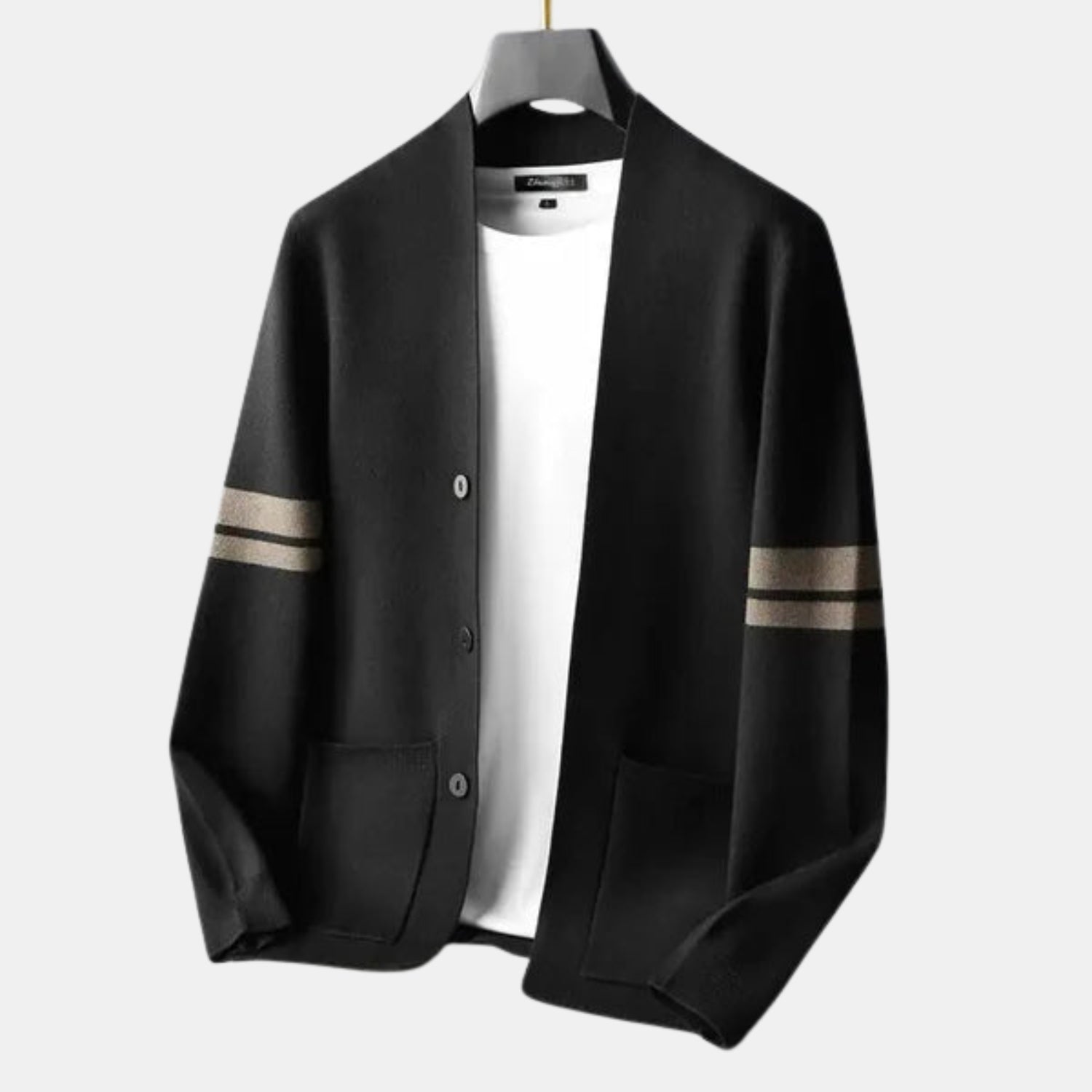 Orren & Valé Herren Merino-Mix Strickcardigan mit Ärmelstreifen & Taschen