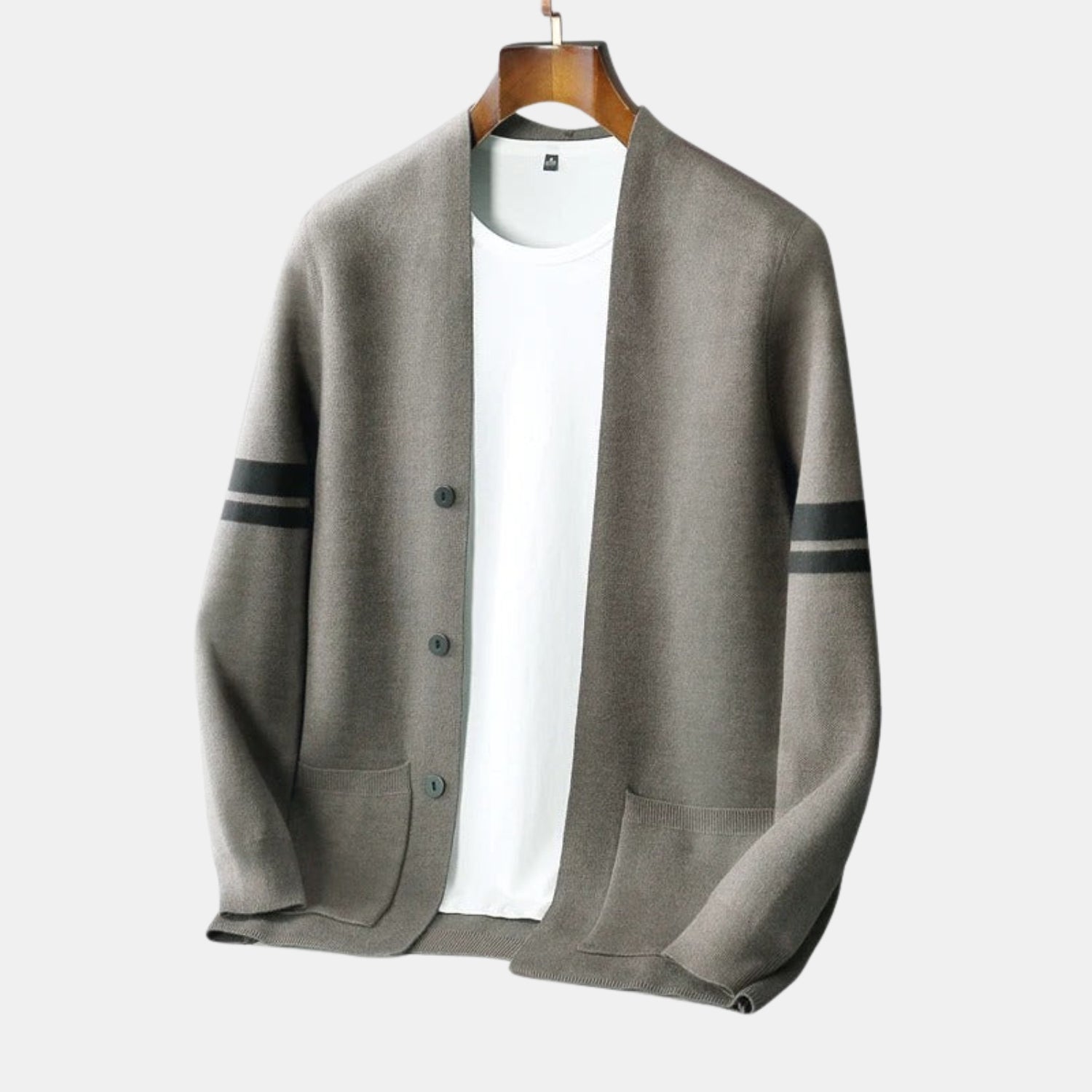 Orren & Valé Herren Merino-Mix Strickcardigan mit Ärmelstreifen & Taschen