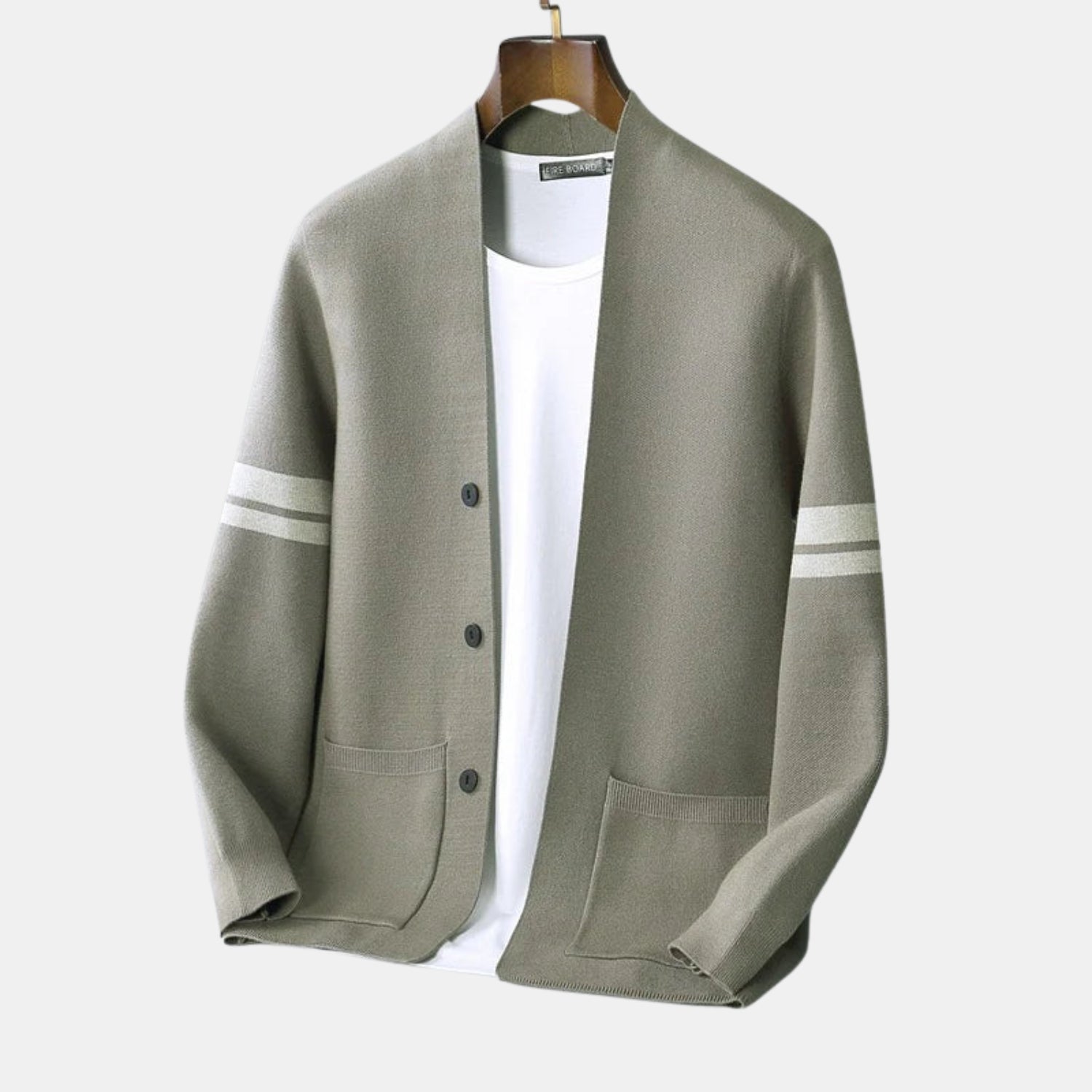 Orren & Valé Herren Merino-Mix Strickcardigan mit Ärmelstreifen & Taschen