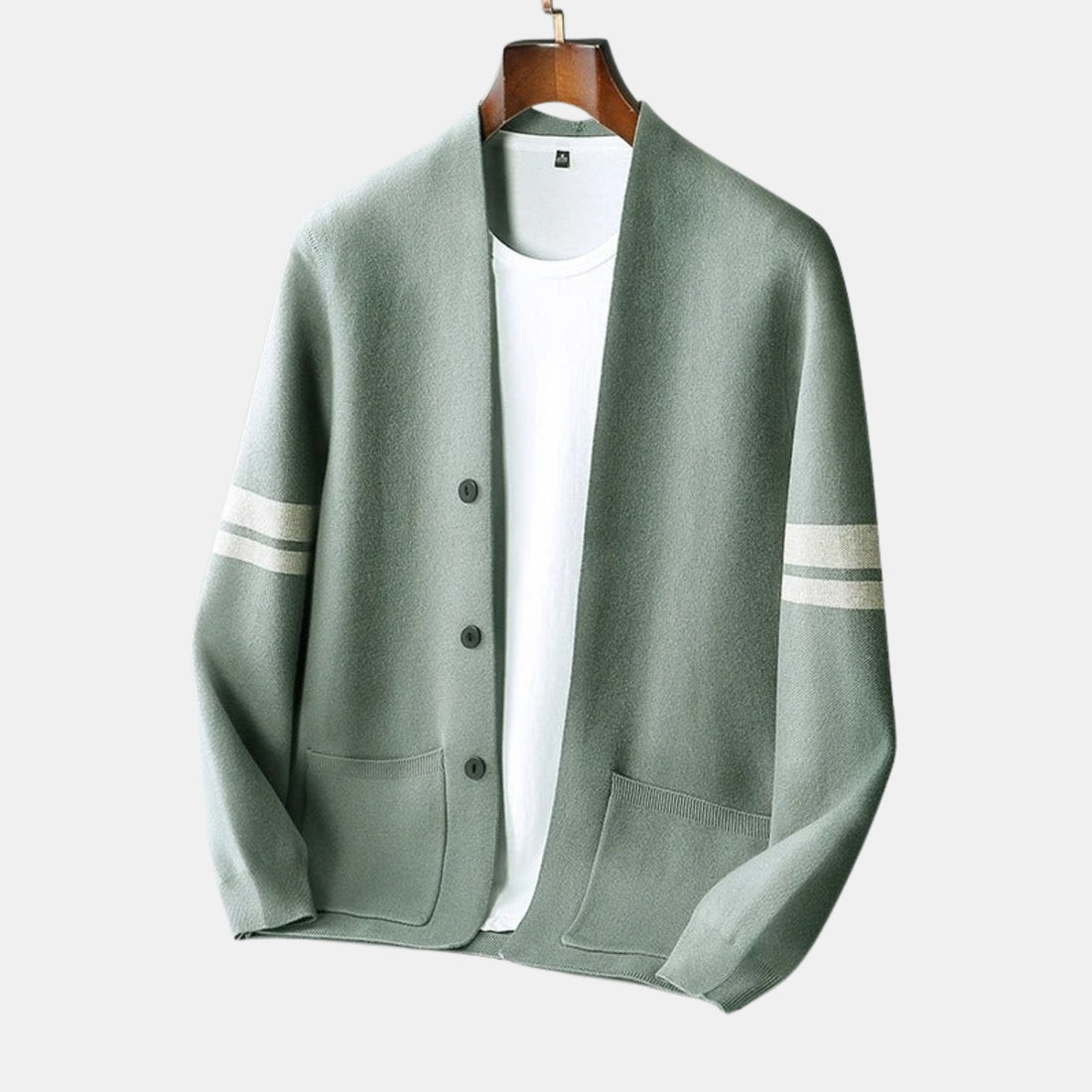 Orren & Valé Herren Merino-Mix Strickcardigan mit Ärmelstreifen & Taschen