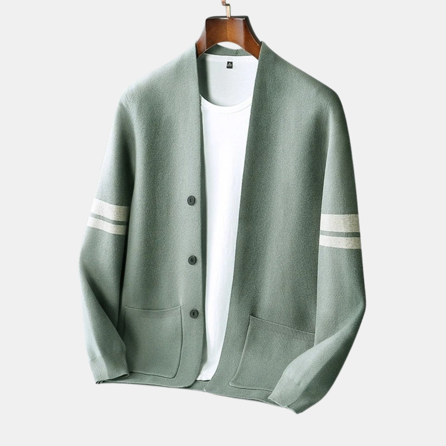 Orren & Valé Herren Merino-Mix Strickcardigan mit Ärmelstreifen & Taschen