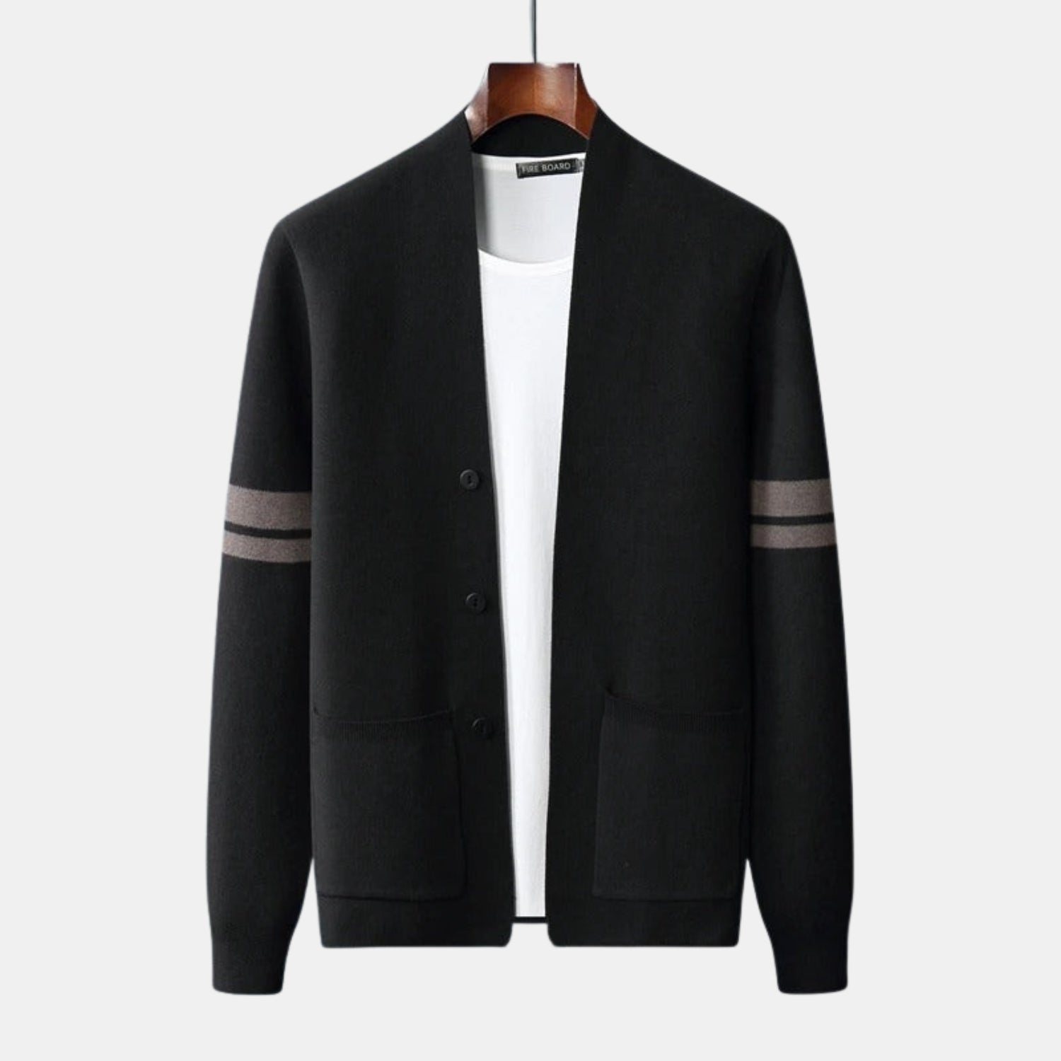 Orren & Valé Herren Merino-Mix Strickcardigan mit Ärmelstreifen & Taschen