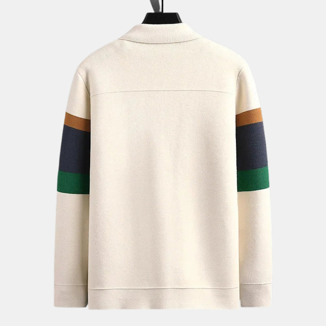 Herren Signatur-Strickcardigan mit Kragen – Gestreiftes Strickjackett mit Druckknöpfen & aufgesetzten Taschen von Orren & Valé 