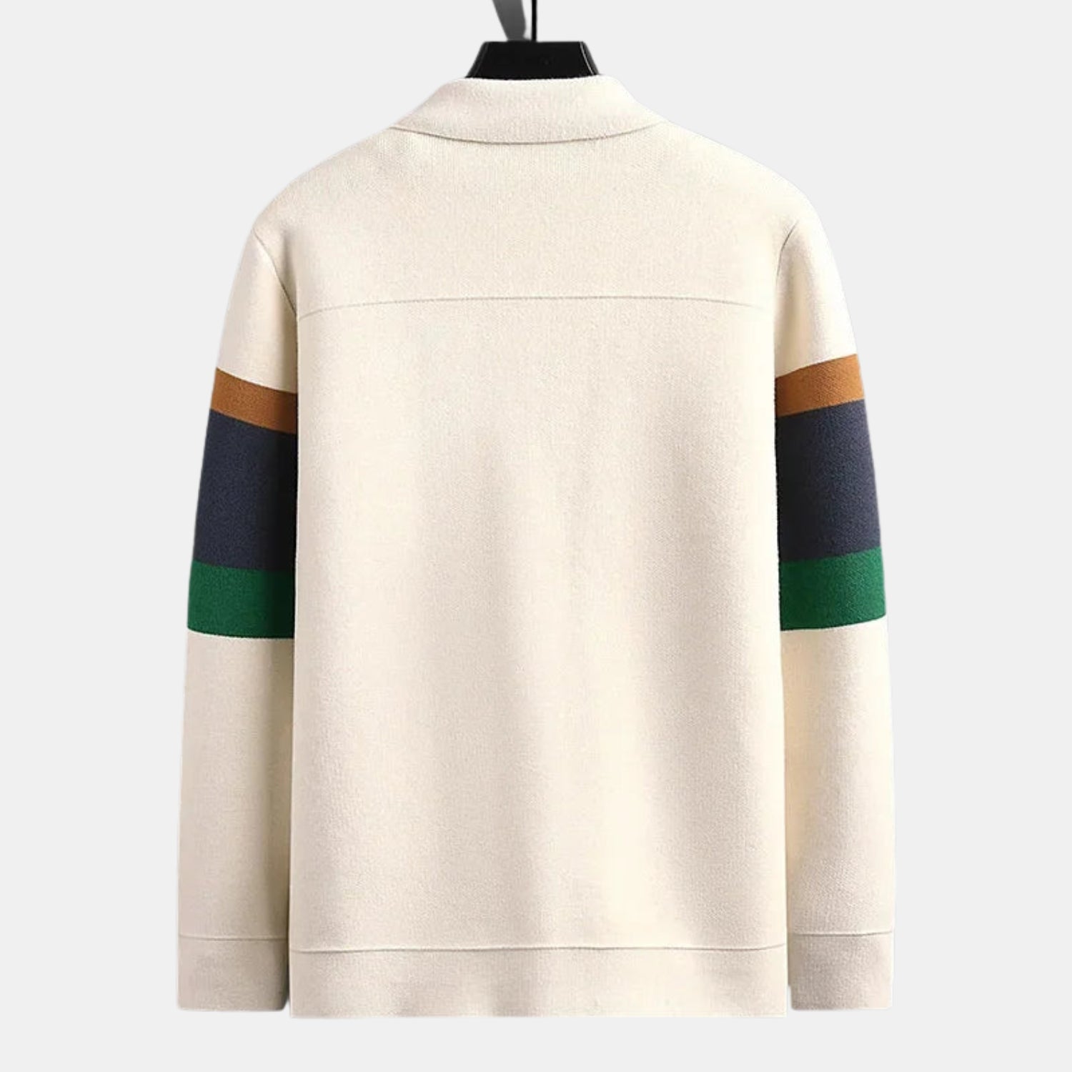 Herren Signatur-Strickcardigan mit Kragen – Gestreiftes Strickjackett mit Druckknöpfen & aufgesetzten Taschen von Orren & Valé 