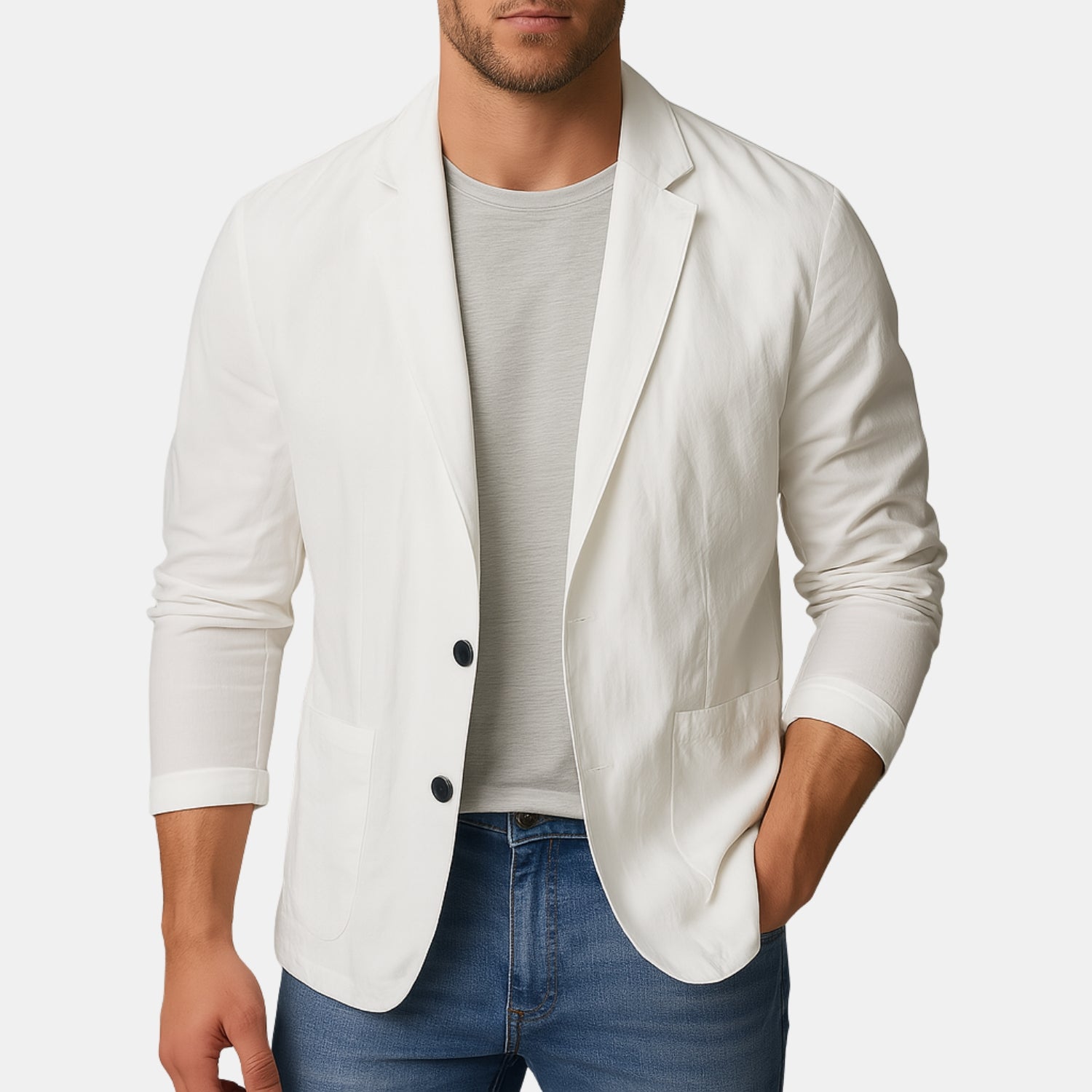 Herren Sommerblazer mit Knopfleiste – Leichtes Sakko mit Revers & Patch-Taschen von Orren & Valé 