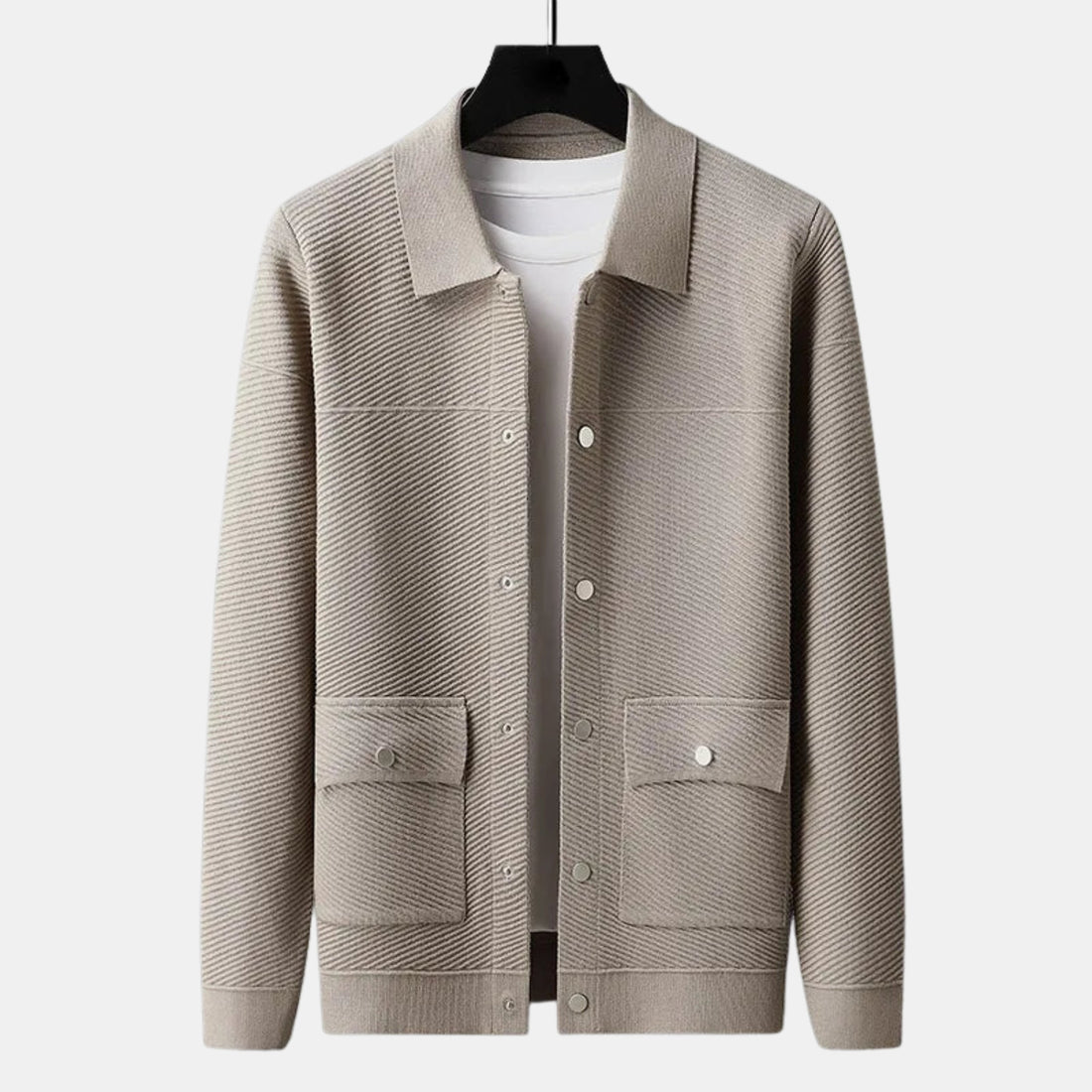 Herren Strick-Overshirt mit Kragen – Druckknopfjacke mit Klappentaschen von Orren & Valé 