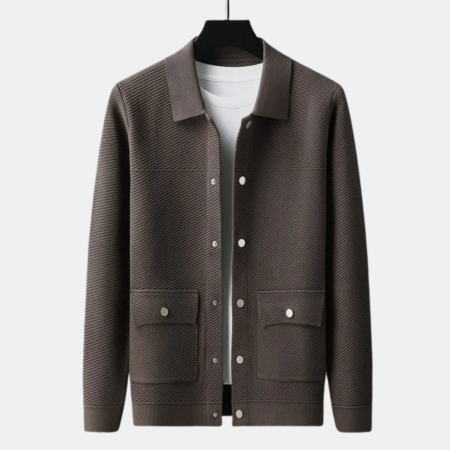 Herren Strick-Overshirt mit Kragen – Druckknopfjacke mit Klappentaschen von Orren & Valé 