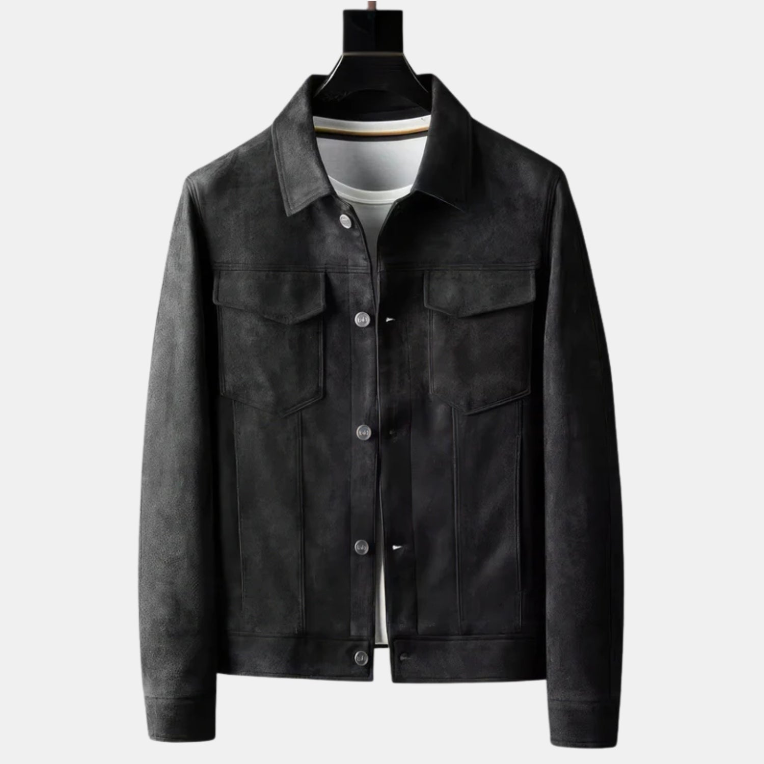 Herren Truckerjacke in Wildleder-Optik – Casual Übergangsjacke mit Druckknöpfen & Brusttaschen von Orren & Valé 