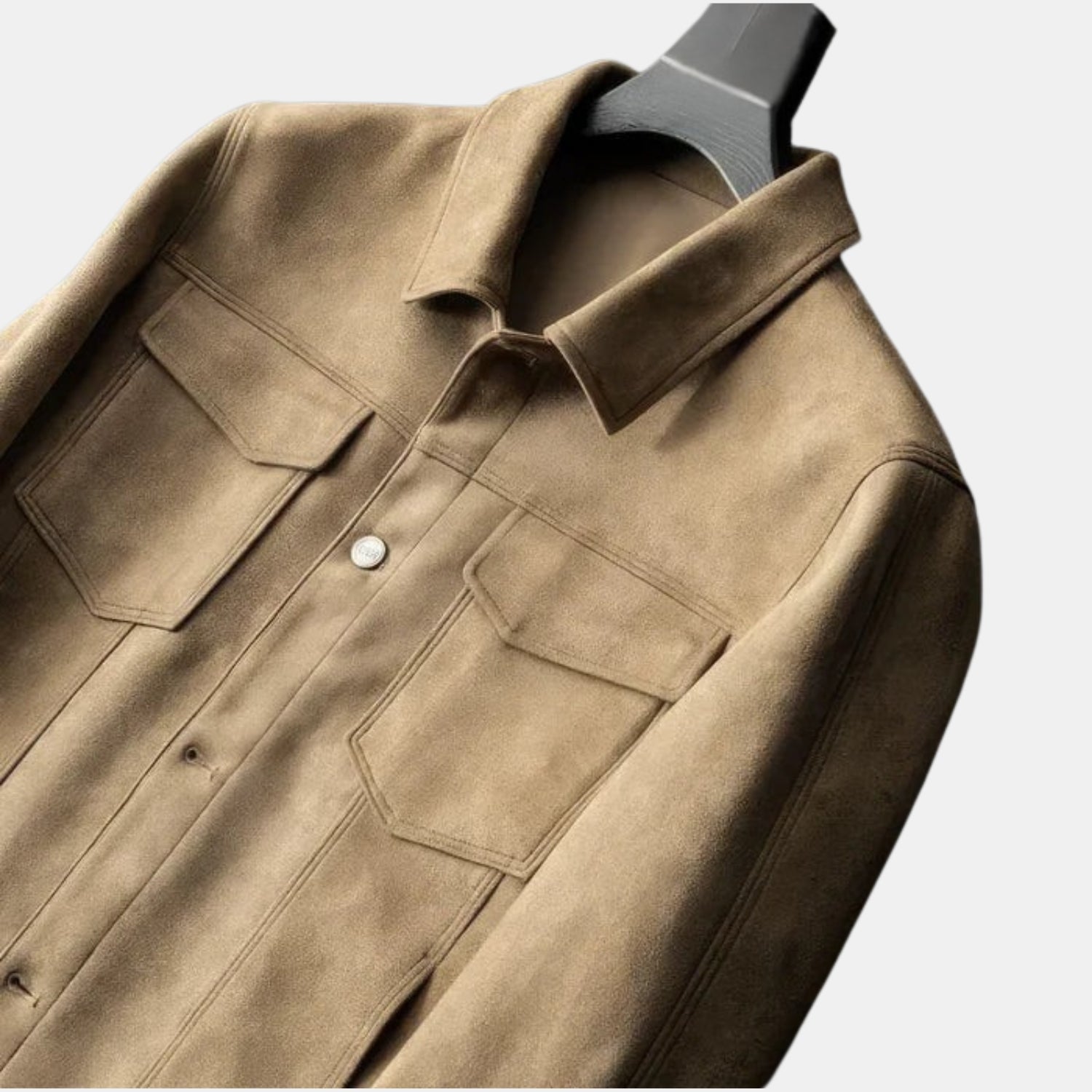 Herren Truckerjacke in Wildleder-Optik – Casual Übergangsjacke mit Druckknöpfen & Brusttaschen von Orren & Valé 