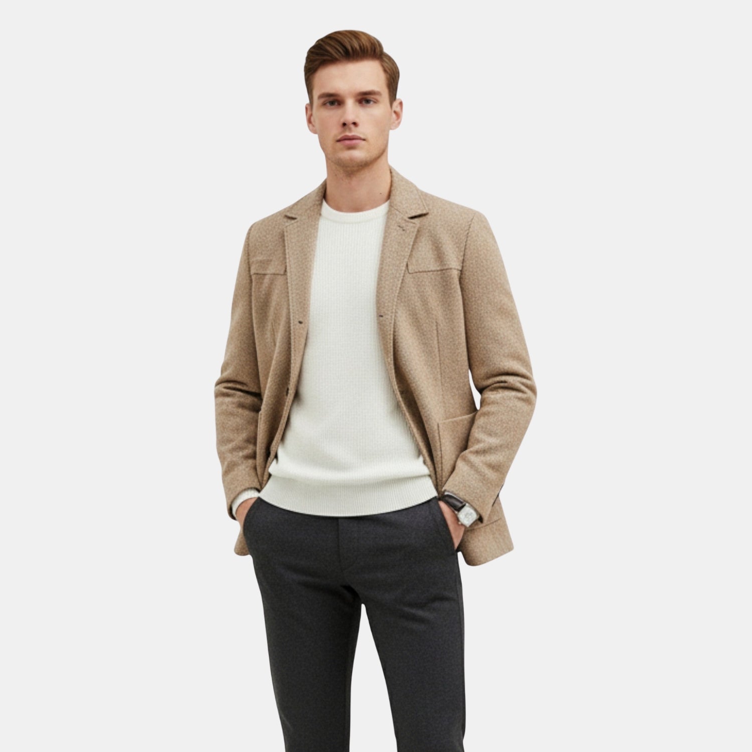 Herren Wollmix-Businessjacke mit Revers – Elegante Wolljacke für Büro & Alltag von Orren & Valé 