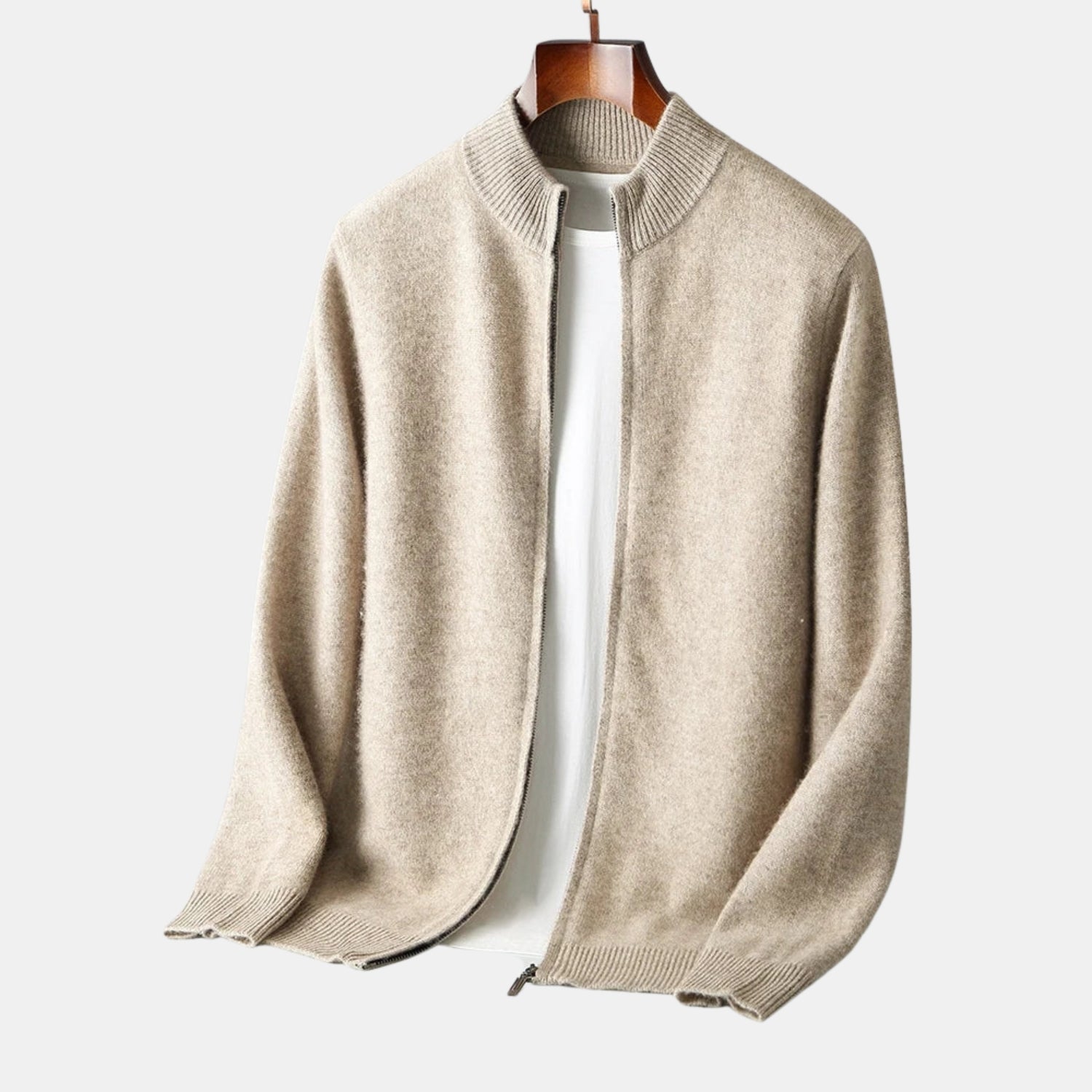 Herren Zip-Strickjacke mit Stehkragen – Weicher Feinstrick-Cardigan in Uni-Design von Orren & Valé 