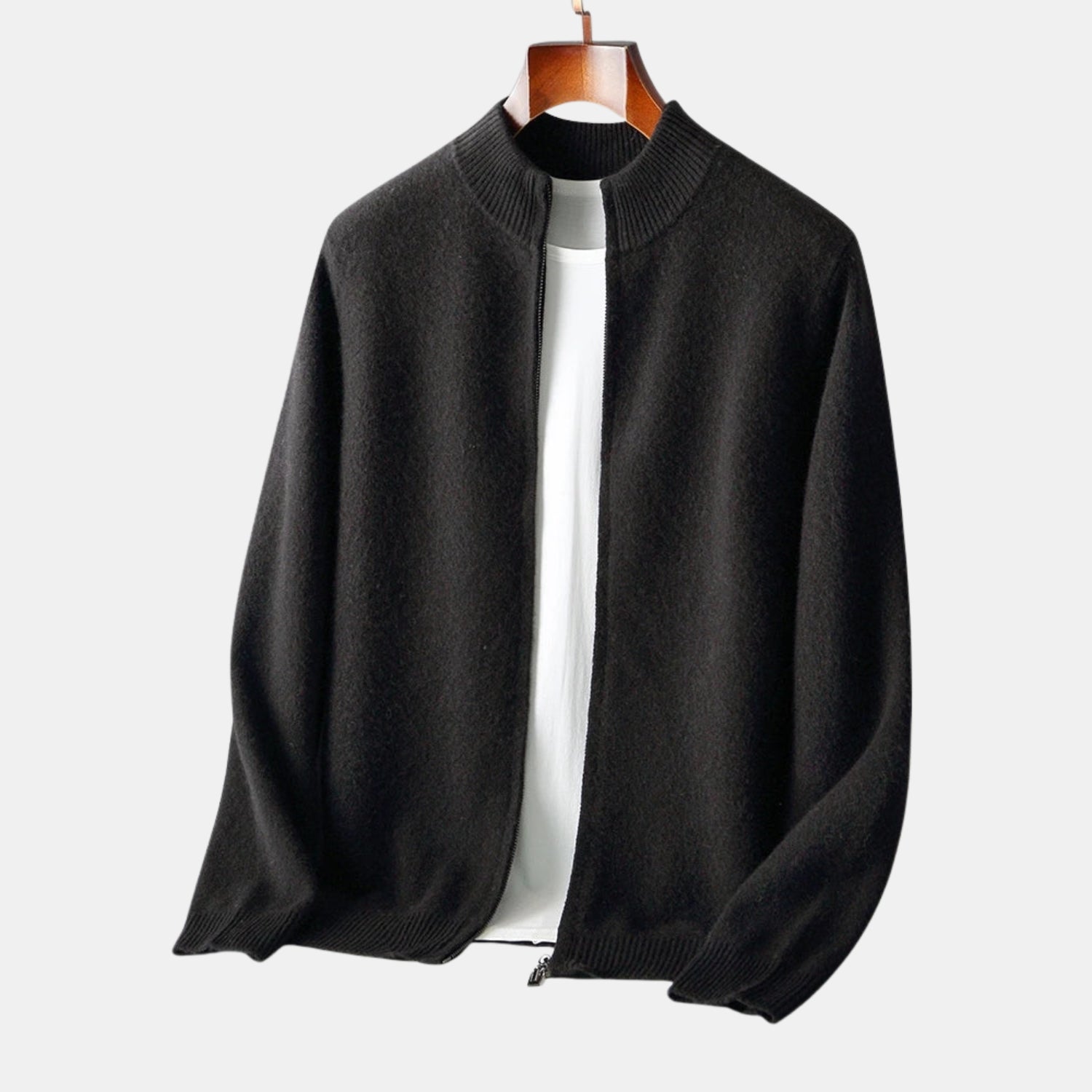 Herren Zip-Strickjacke mit Stehkragen – Weicher Feinstrick-Cardigan in Uni-Design von Orren & Valé 