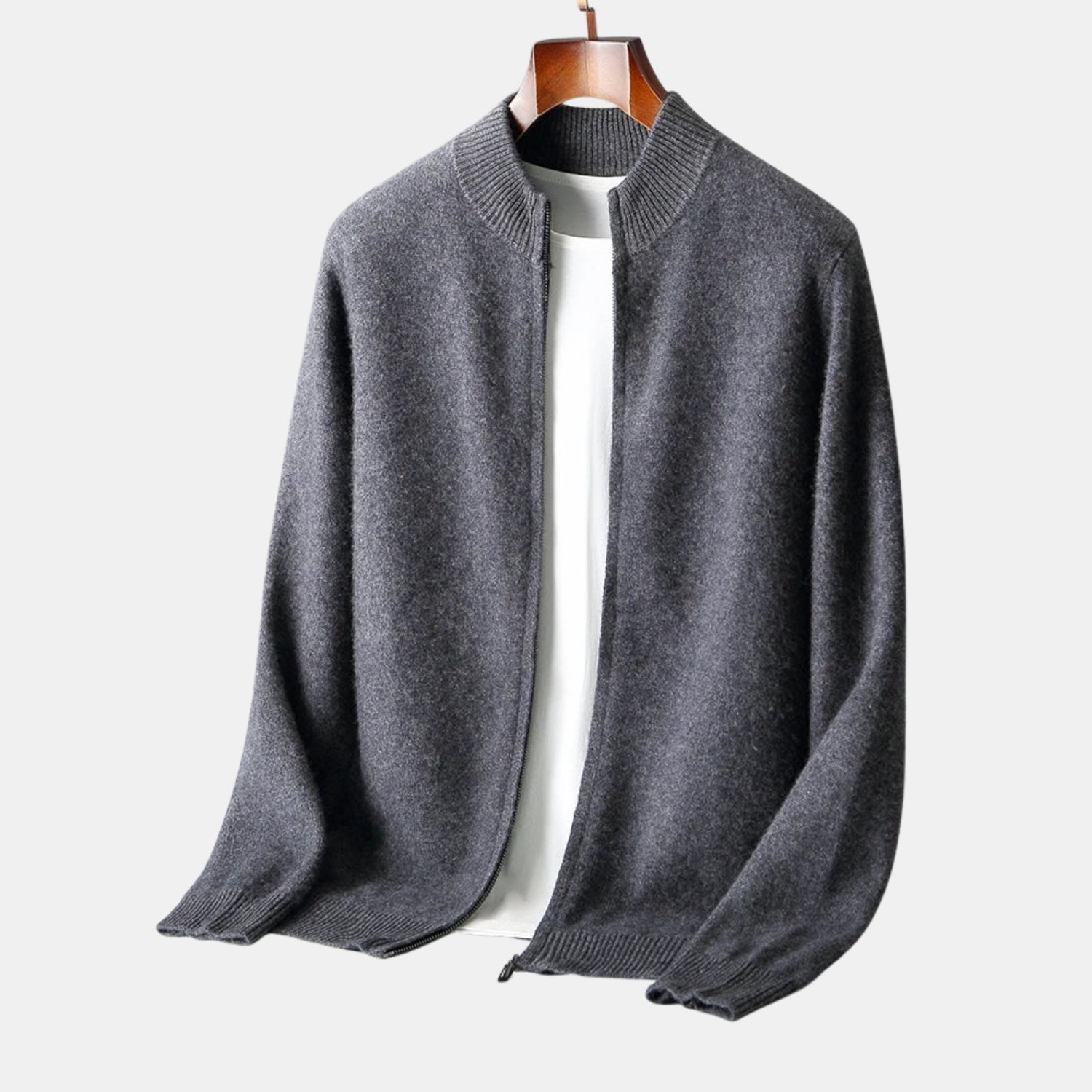 Herren Zip-Strickjacke mit Stehkragen – Weicher Feinstrick-Cardigan in Uni-Design von Orren & Valé 