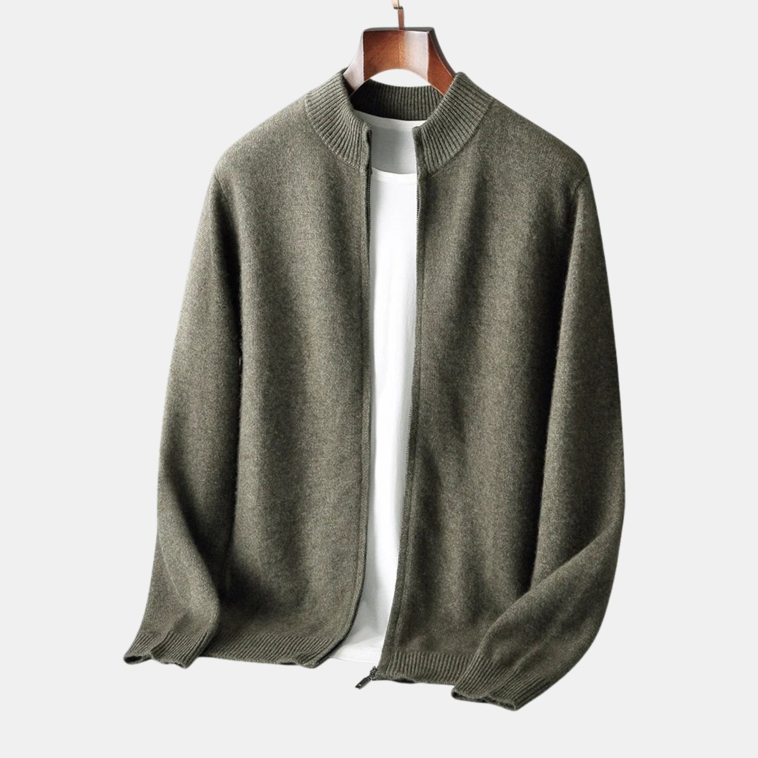 Herren Zip-Strickjacke mit Stehkragen – Weicher Feinstrick-Cardigan in Uni-Design von Orren & Valé 