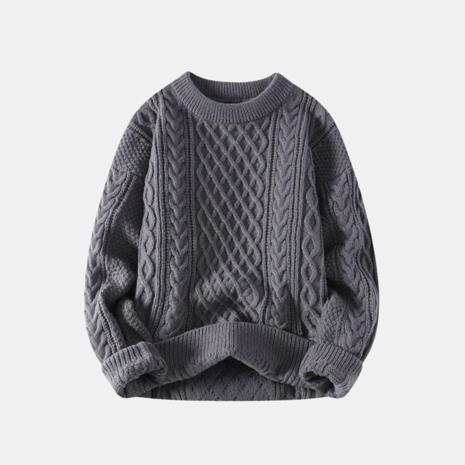 Herren Zopfmuster-Strickpullover – Warmer Winterpullover mit Rundhalsausschnitt von Orren & Valé 