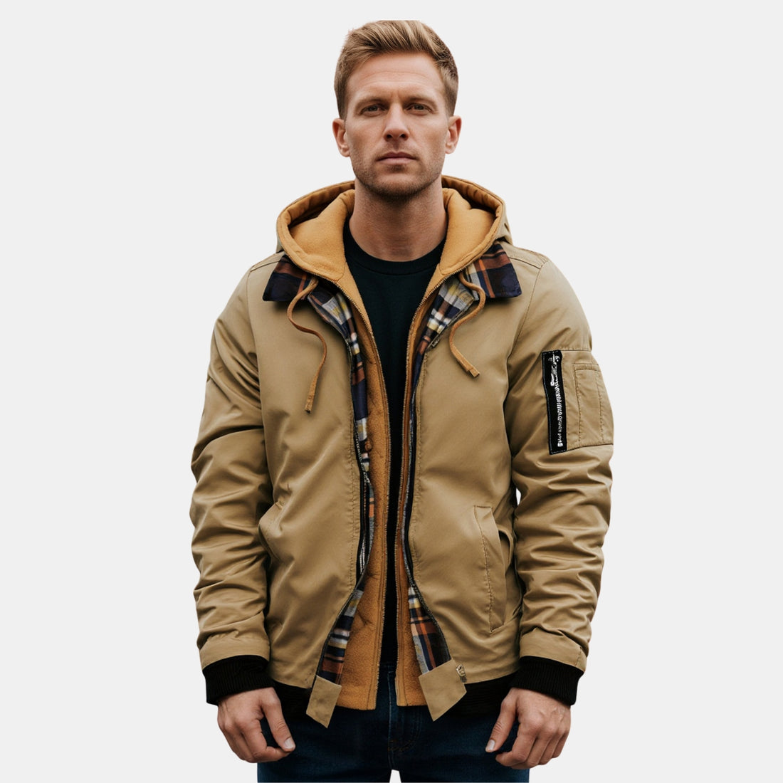 Herren Gefütterte Kapuzenjacke mit Karofutter – Winddichte Winter- & Übergangsjacke von Orren & Valé