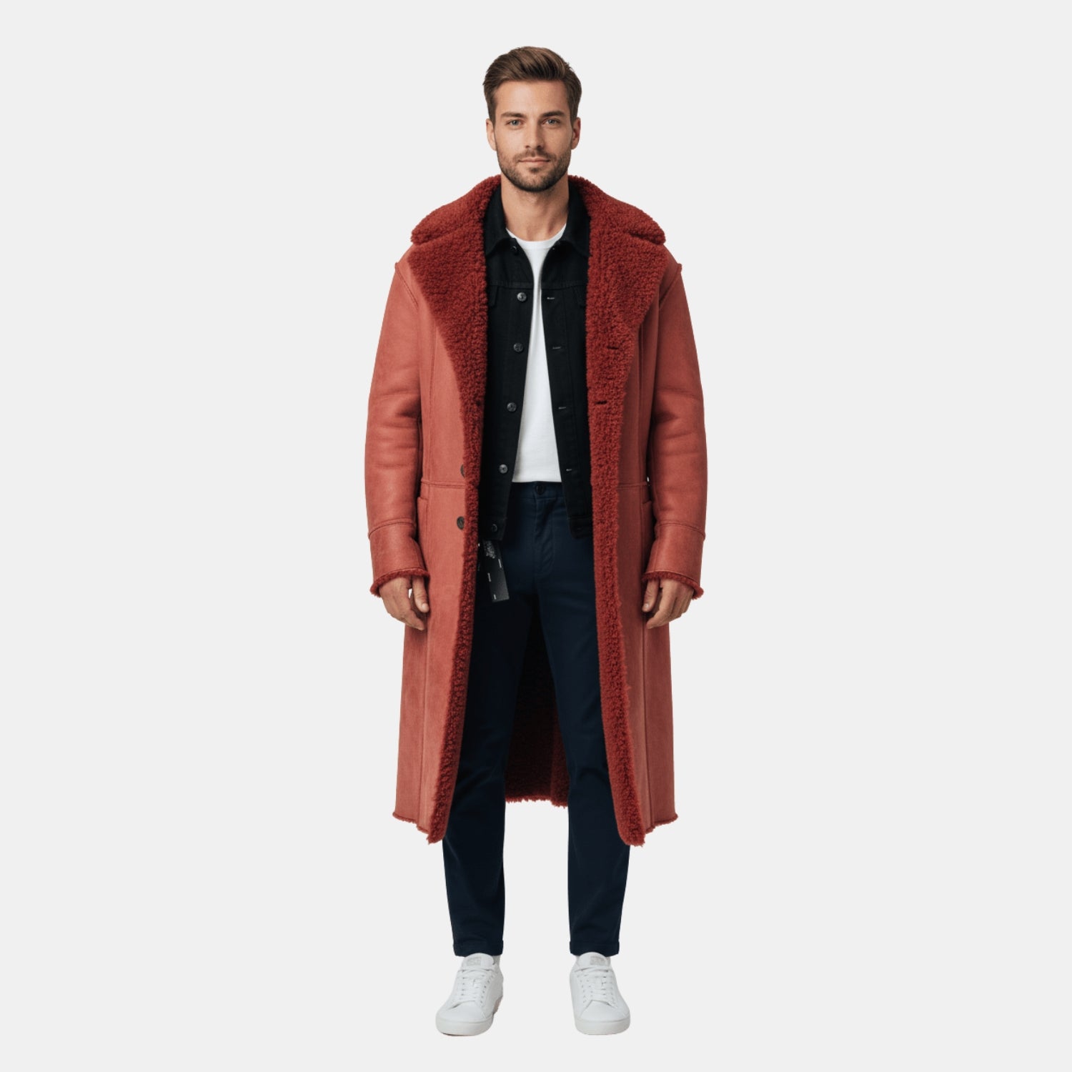 Herren Trenchcoat mit Lammfellfutter – Oversize Wintermantel, Gefüttert & Isoliert