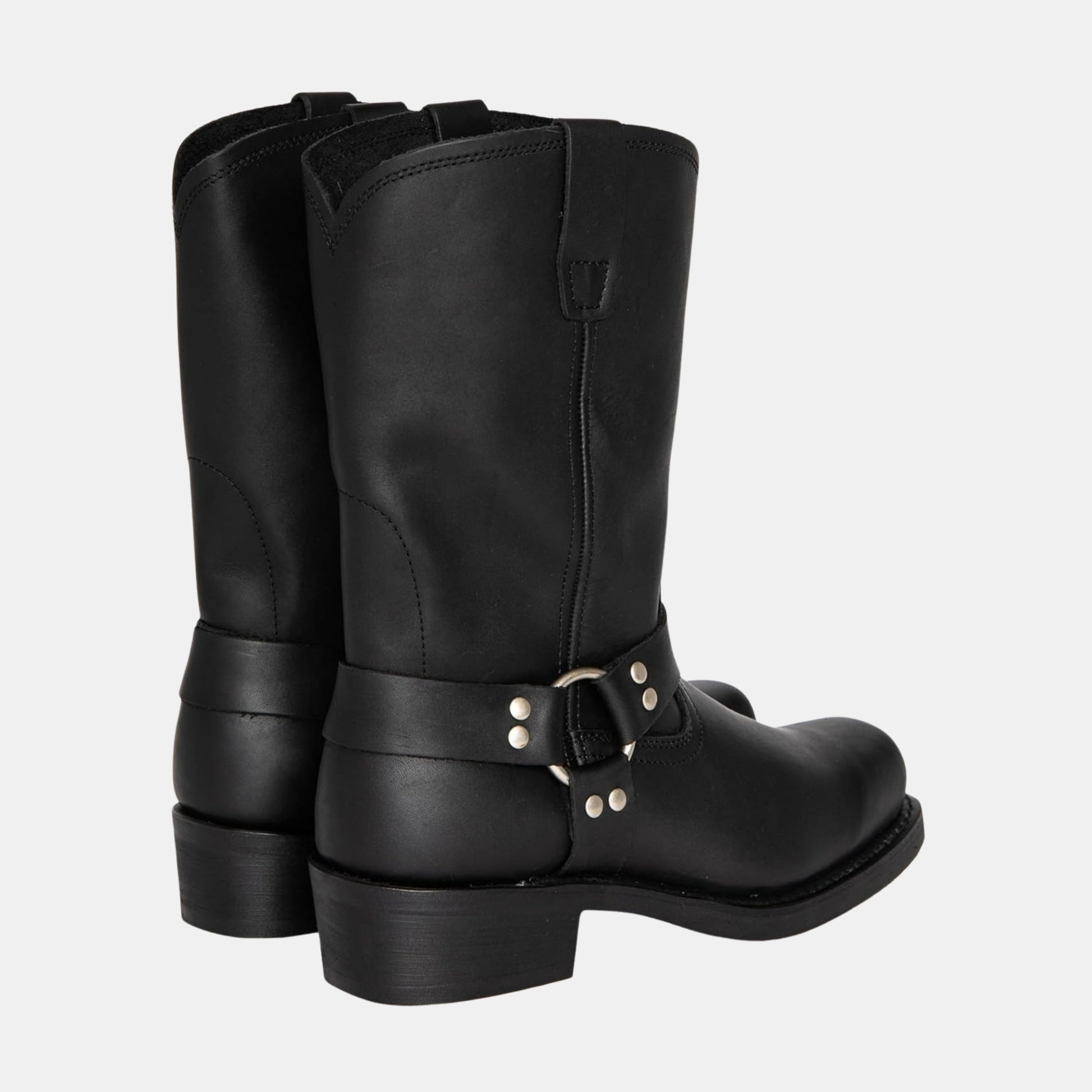 Rückansicht langlebiger Cowboystiefel im Vintage-Look aus schwarzem Leder