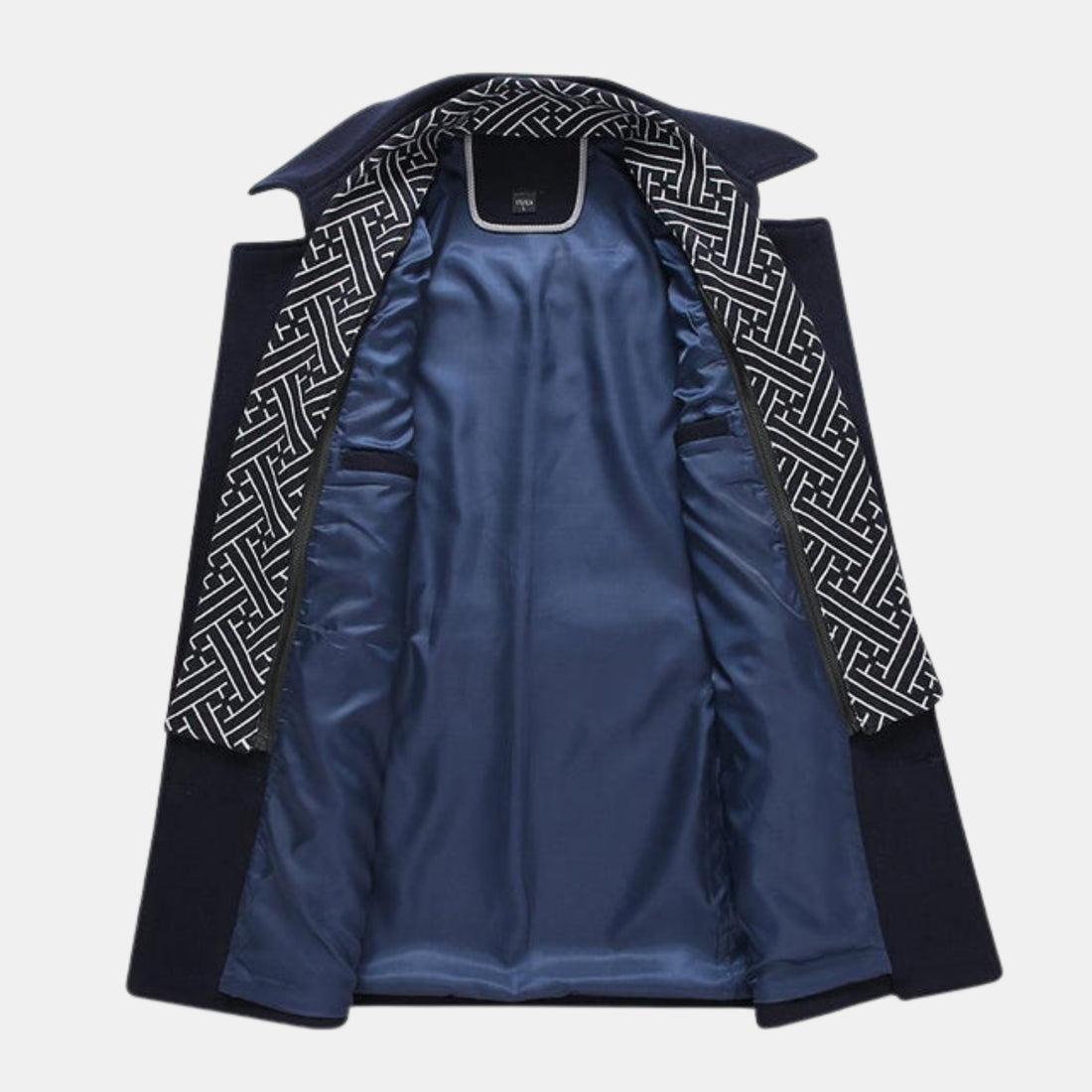 Premium Wollmantel für Herren in Navyblau – stilvoller, warmer Wintermantel im modernen Look mit breitem Revers, Knöpfen und Innenfutter