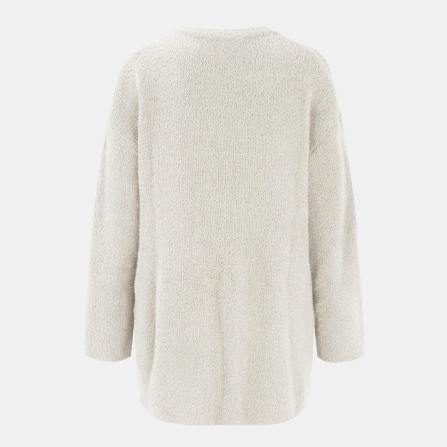 Rückansicht der Raffinierte Strickjacke mit Stil in Creme für Damen, weiche lange Strickjacke aus strukturiertem Strickstoff