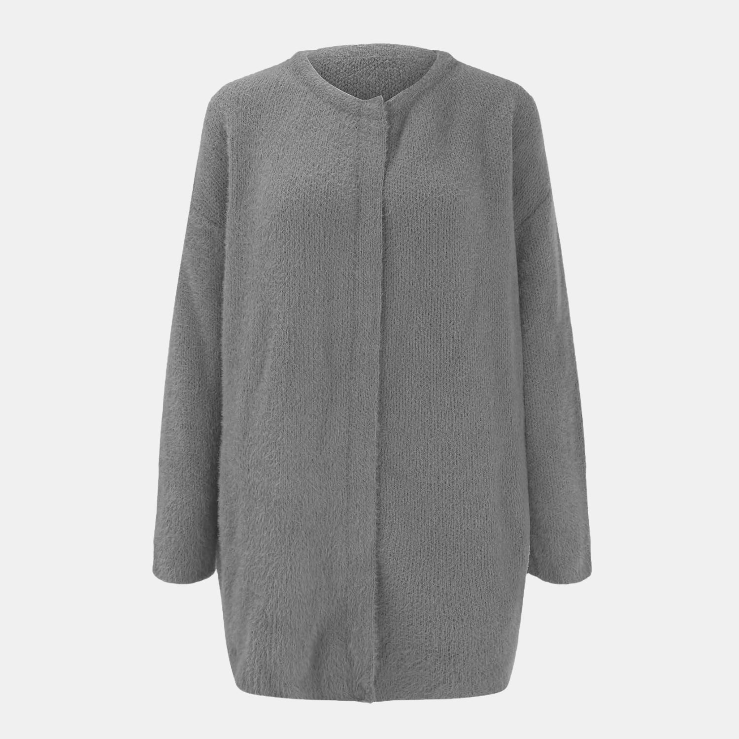 Raffinierte Strickjacke mit Stil in Grau für Damen, weiche lange Strickjacke in klassischer Vorderansicht