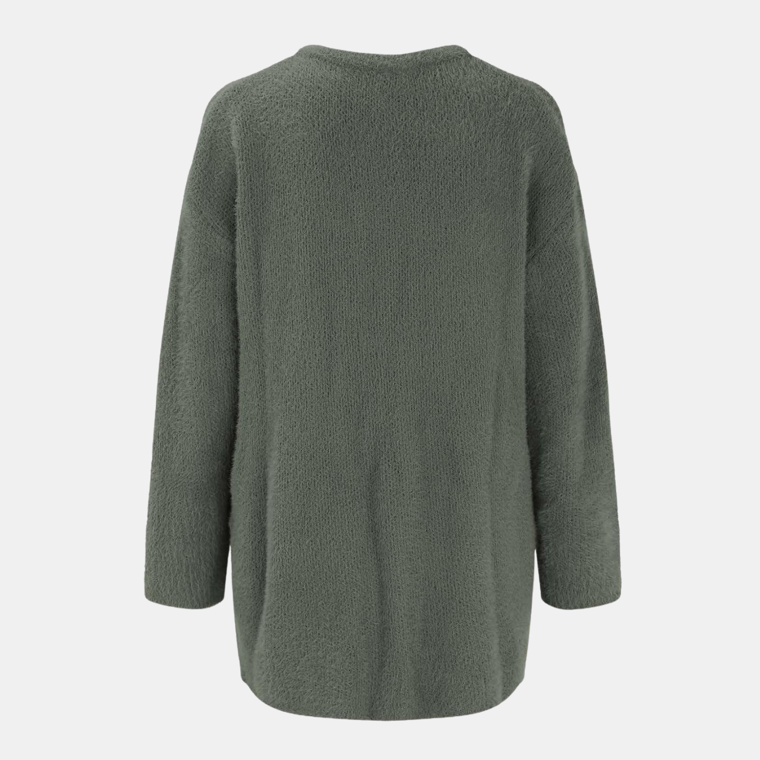 Rückansicht der Raffinierte Strickjacke mit Stil in Grün für Damen, weiche lange Strickjacke aus strukturiertem Strickstoff