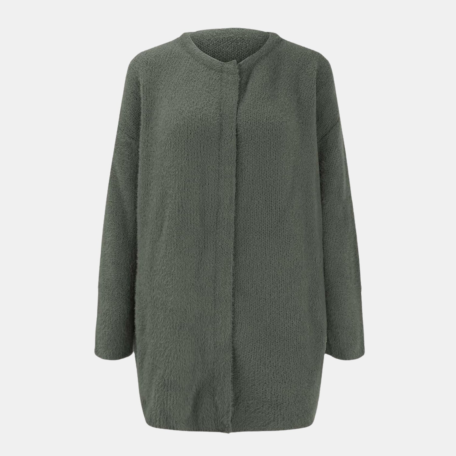 Raffinierte Strickjacke mit Stil in Grün für Damen, weiche lange Strickjacke in klassischer Vorderansicht