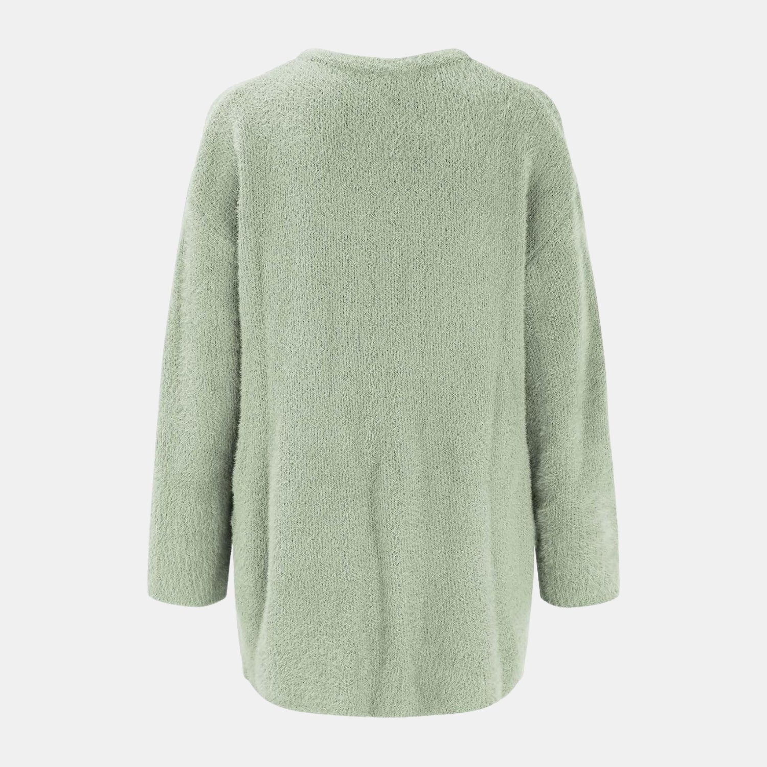 Rückansicht der Raffinierte Strickjacke mit Stil in Minzgrün für Damen, weiche lange Strickjacke aus strukturiertem Strickstoff