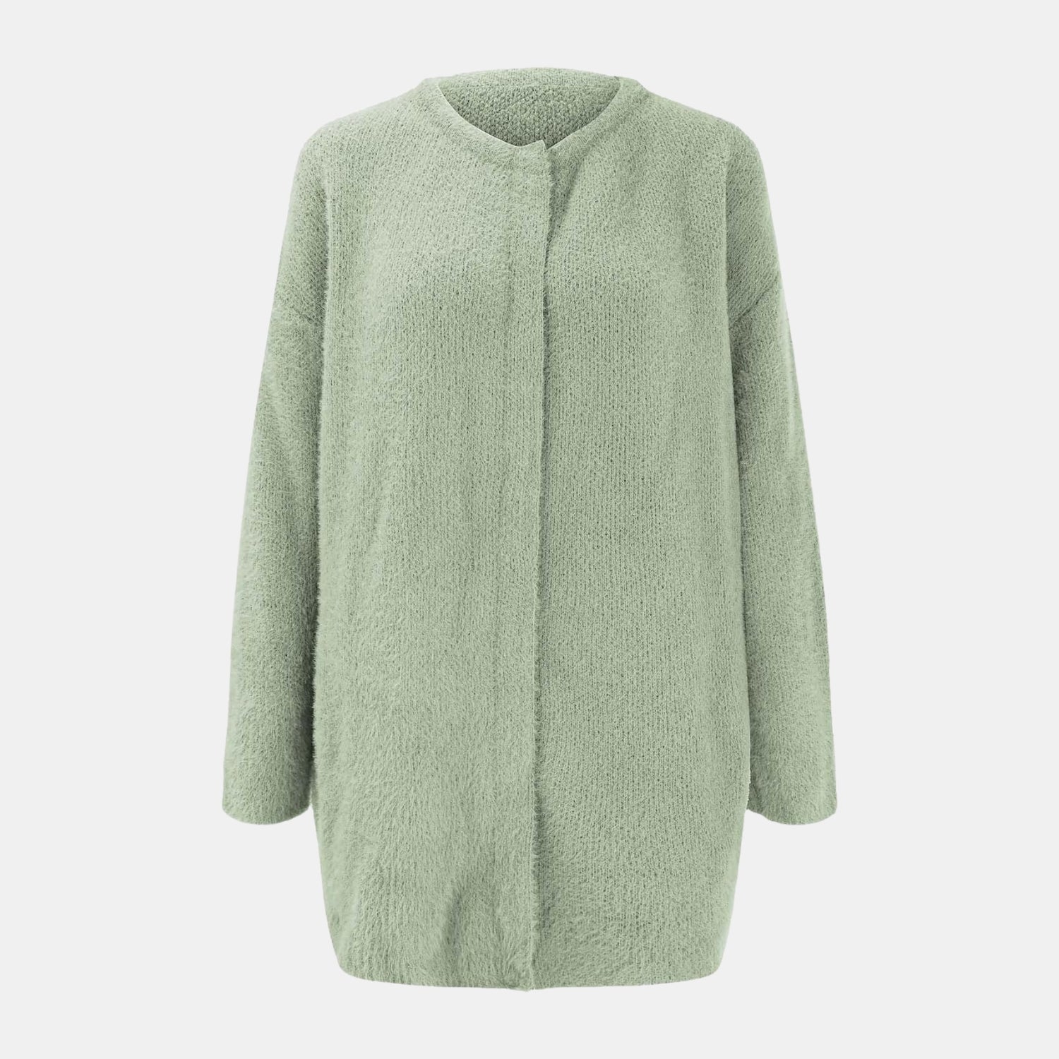 Raffinierte Strickjacke mit Stil in Minzgrün für Damen, weiche lange Strickjacke in klassischer Vorderansicht