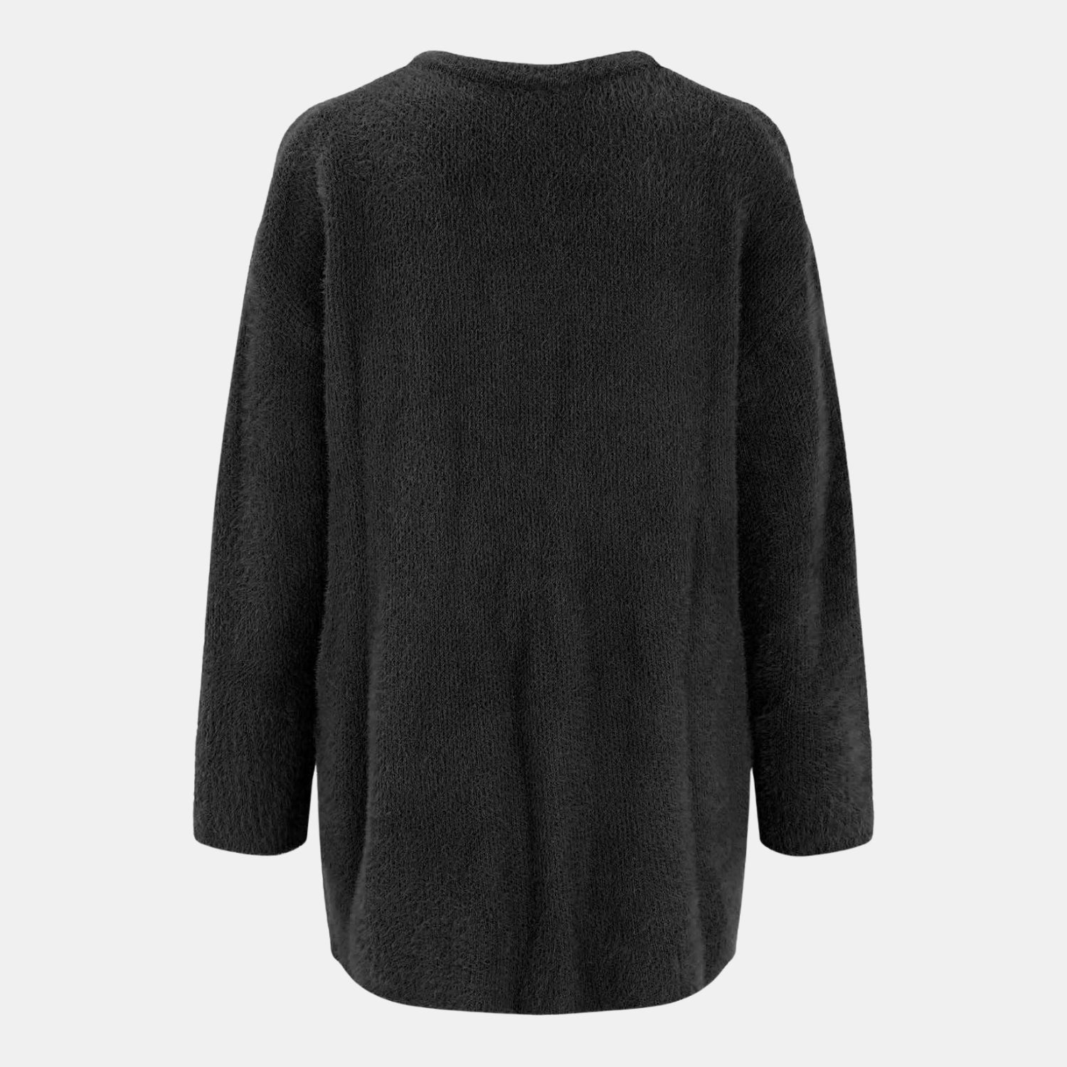 Rückansicht der Raffinierte Strickjacke mit Stil in Schwarz für Damen, lange weiche Strickjacke im minimalistischen Design